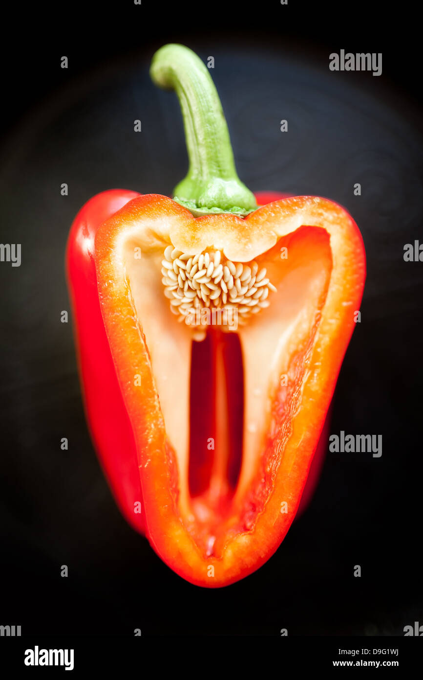 Red bell pepper halved Stock Photo