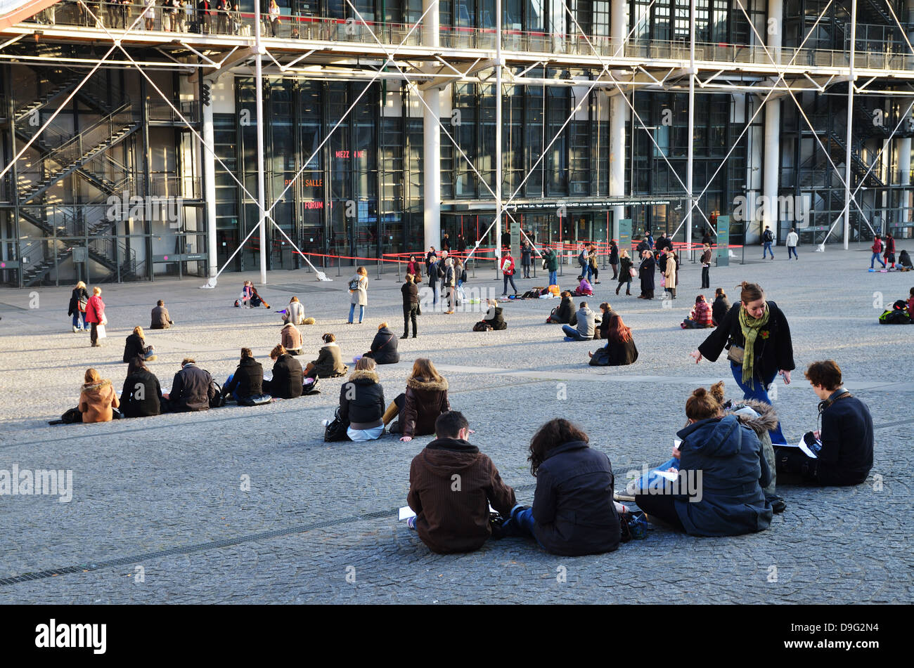 Beaubourg square and George Pompidou Center, Paris, France - Jan 2012 Stock Photo