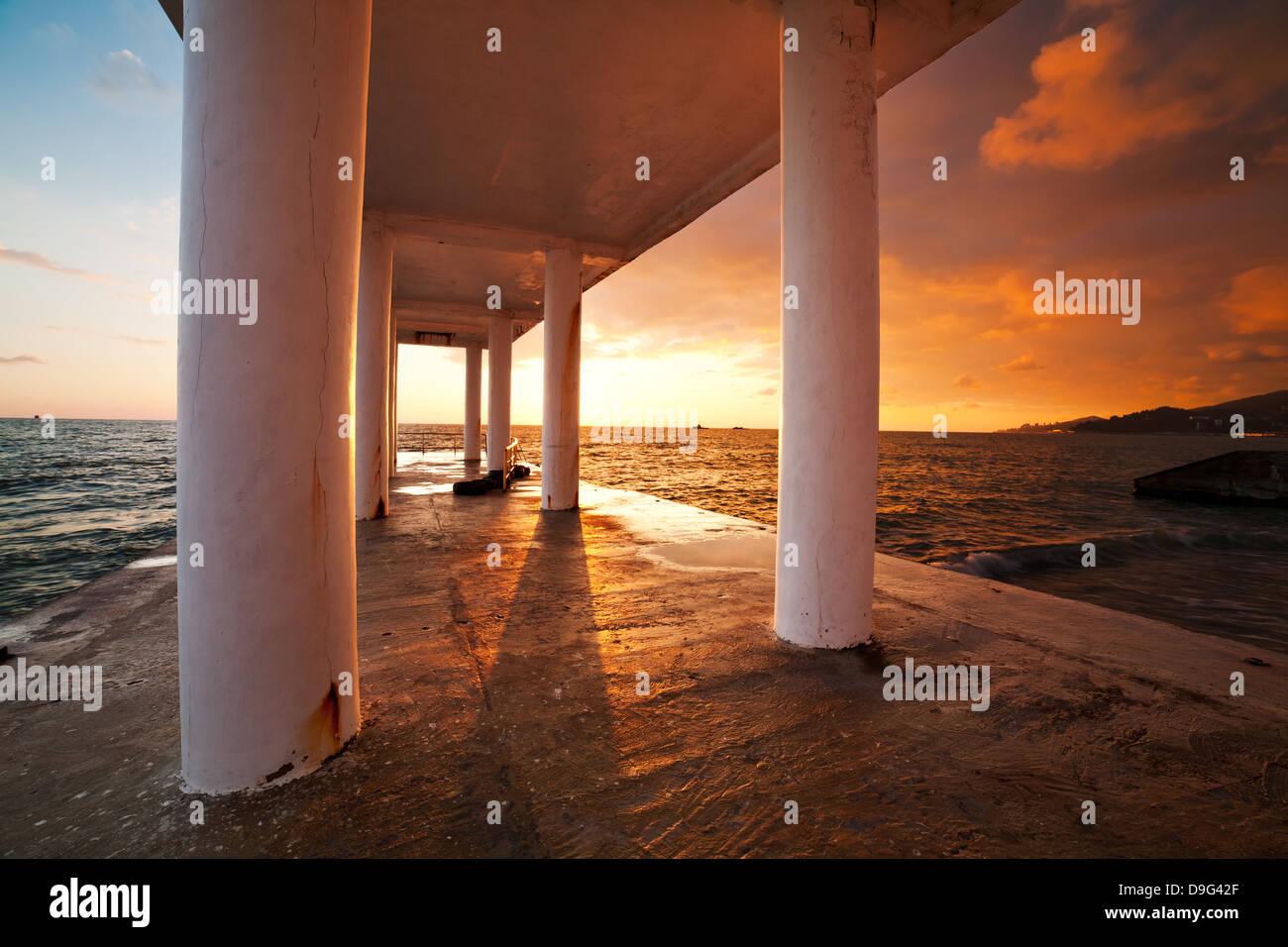 Beach Pier Sunset, seascape Stock Photo