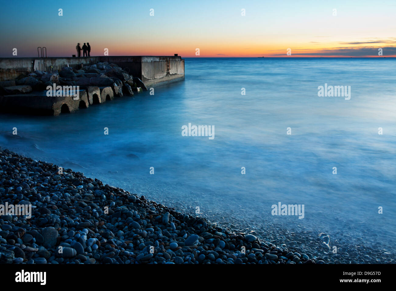 Beach Pier Sunset, seascape Stock Photo