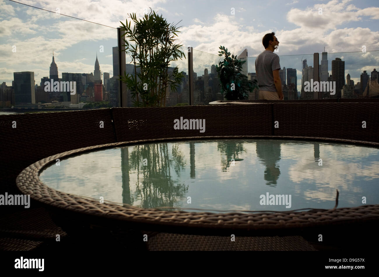 Manhattan from roof terrace of Z Hotel in Long Island City, Queens, New York. Stock Photo