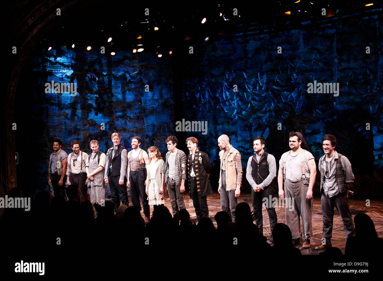 Brandon Dirden, David Rossmer, Arnie Burton, Karl Kenzler, Kevin Del Aguila, Celia Keenan-Bolger, Adam Chanler-Beret, Christian Borle, Matt D'Amico, Teddy Bergman, Greg Hildreth and Carson Elrod Opening night of the Off-Broadway production 'Peter and the Starcatcher' at the New York Theatre Workshop - Curtain Call New York City, USA - 09.03.11 Stock Photo