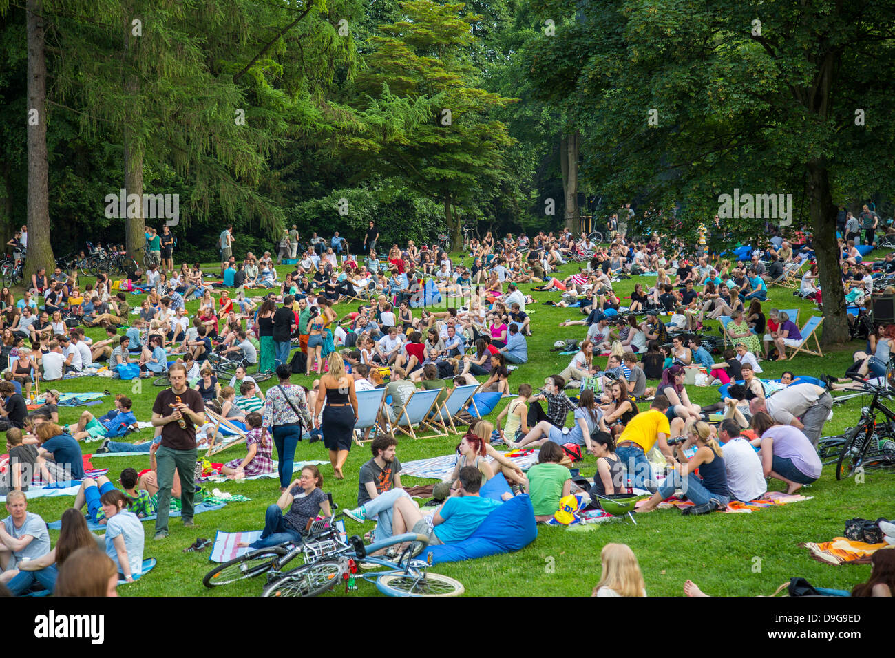 Electronic music festival in a public city park, summer festival in