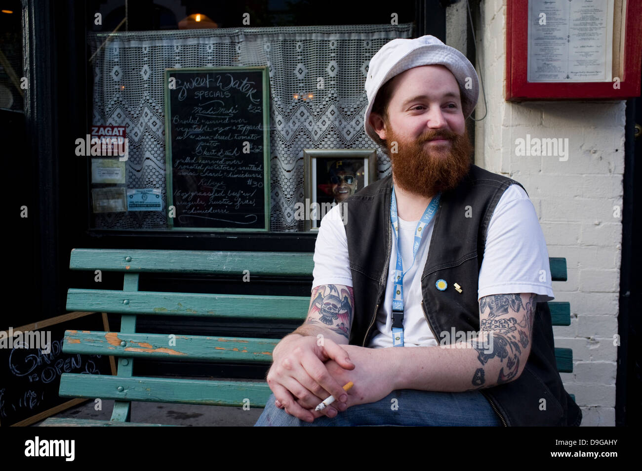 Hipster in Sweetwater Bar and Grill, Williamsburg, Brooklyn, New York