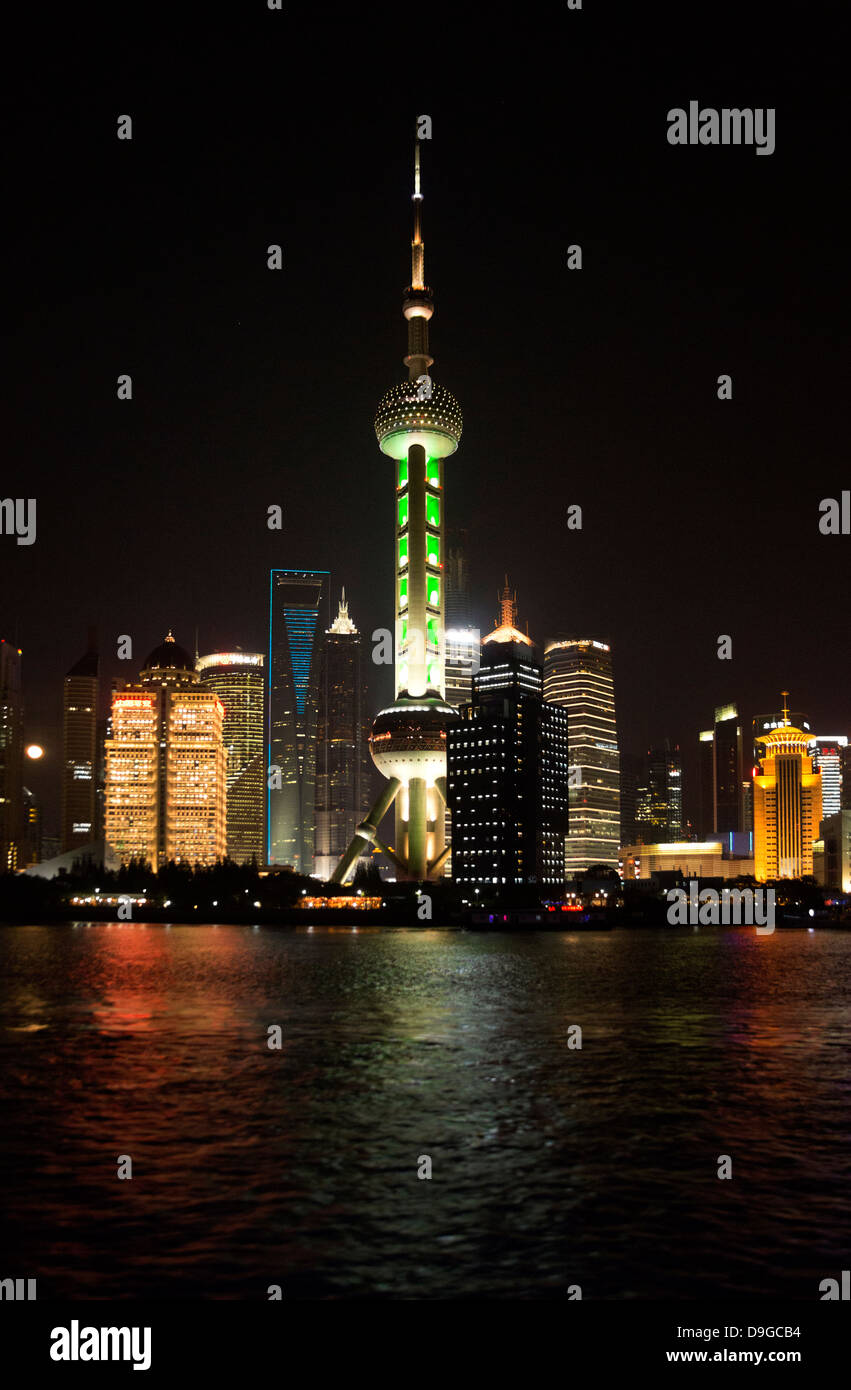 Shanghai skyscrapers at night and Huangpu river Stock Photo - Alamy