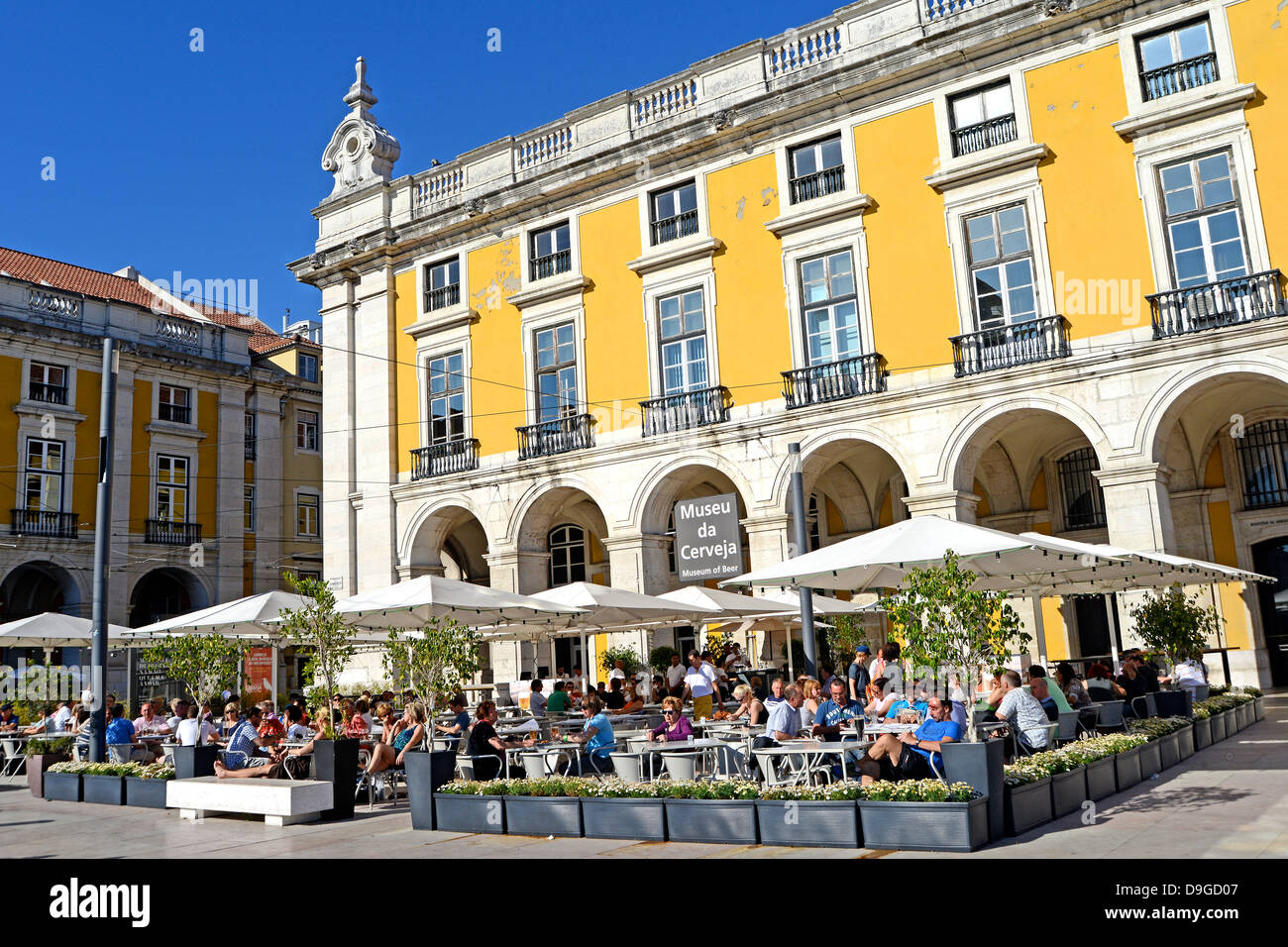 bar café restaurant terrace Beer Museum Commerce square Lisbon Stock Photo