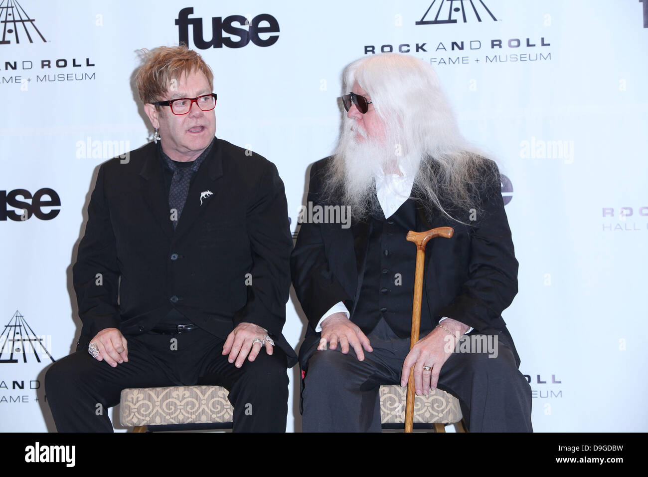 Elton John and inductee Leon Russell                                                    26th Annual Rock And Roll Hall Of Fame Induction Ceremony at the Waldorf Astoria Hotel - Press Room  New York City, USA - 14.03.11 Stock Photo