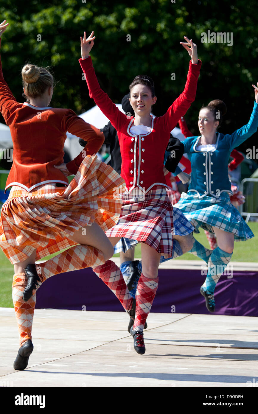 Aberdeen, Scotland - June 16th, 2013: Dancers at the Highland Games in Hazlehead Park, Aberdeen Stock Photo