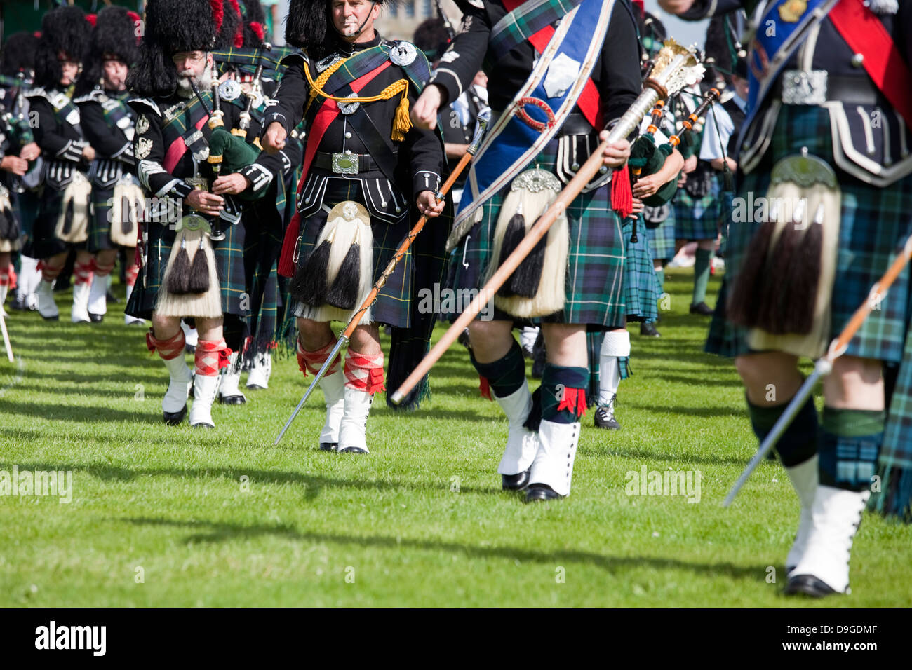 Drum Majors leading a Marching Band at Aboyne Highland Games, August 4th 2012 Stock Photo