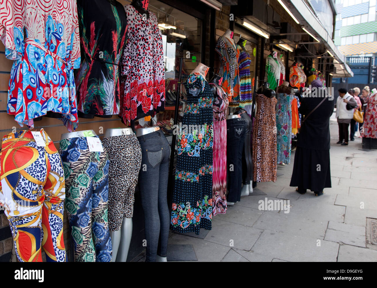 Fonthill Road, Finsbury Park, North London is a centre for cheap fashion shops Stock Photo