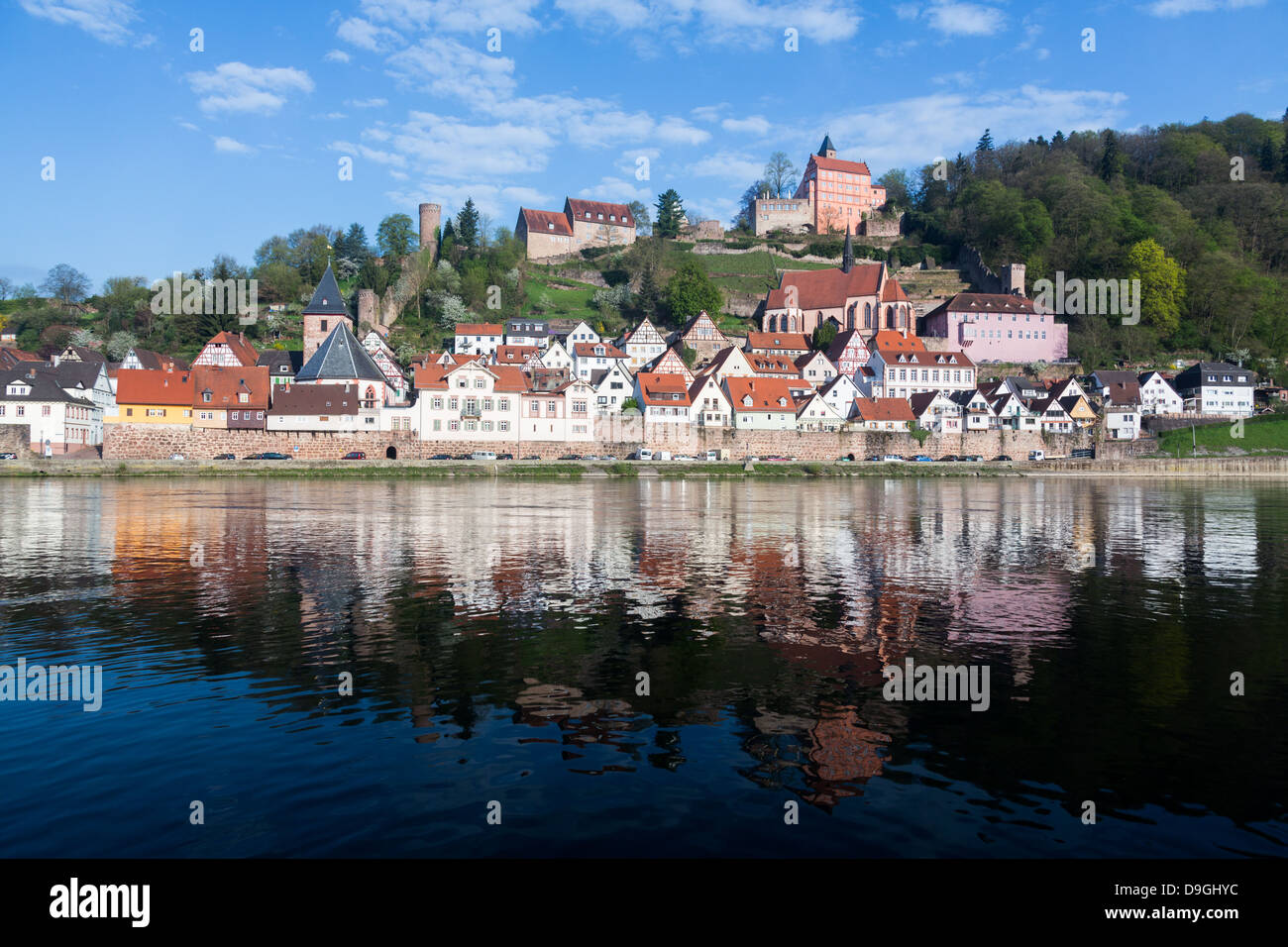 Germany - Ancient town village of Hirschhorn in Hesse district of on banks of Neckar river Stock Photo
