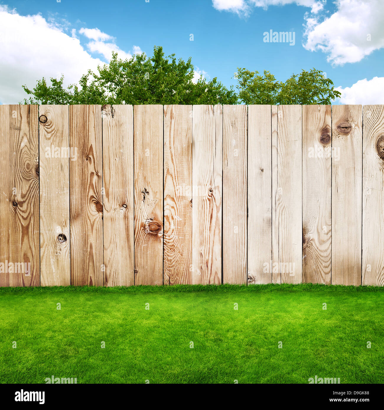 Wooden fence in a green grass Stock Photo - Alamy