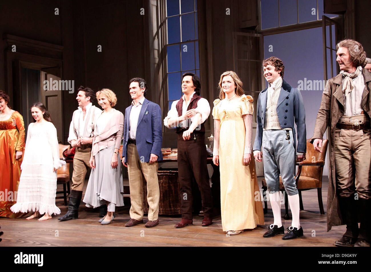 Bel Powley, Raul Esparza, Lia Williams, Billy Crudup, Tom Riley, Grace Gummer, David Turner and Byron Jennings   Opening night of the Broadway production of 'Tom Stoppard's Arcadia' at the Ethel Barrymore Theatre - Curtain Call. New York City, USA - 17.03.11 Stock Photo