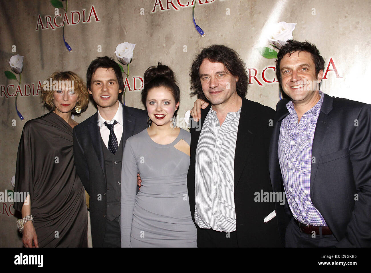 Lia Williams, Tom Riley, Bel Powley, David Leveaux and Raul Esparza  Opening night after party for the Broadway production of 'Tom Stoppard's Arcadia' held at Gotham Hall. New York City, USA - 17.03.11 Stock Photo