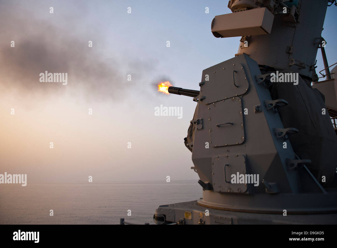 An MK-15 Close-In Weapon System is fired aboard USS Cape St. George. Stock Photo