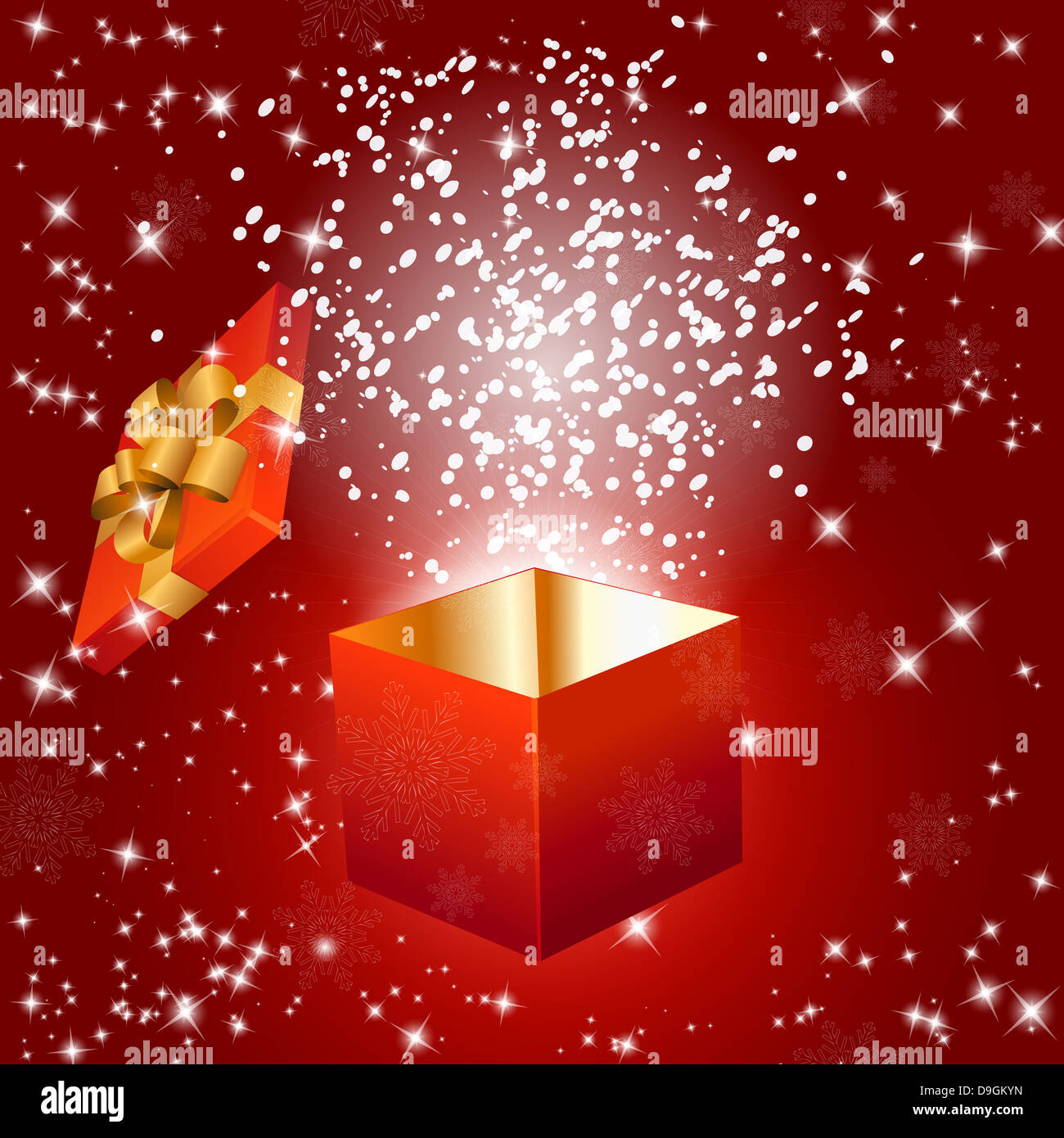Abstract red background with gift box and snowflakes. Vector eps10 ...