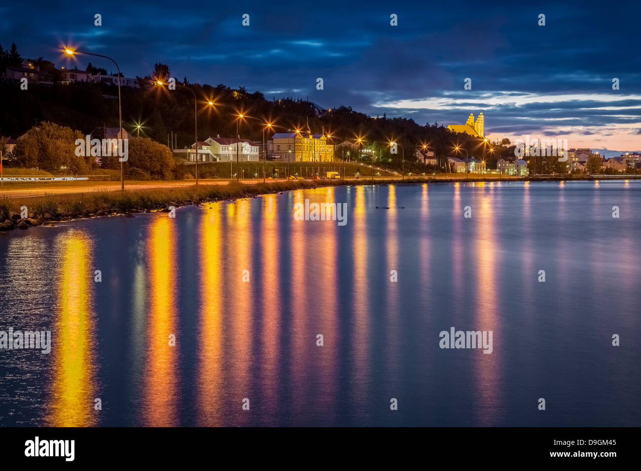 Akureyri town on Eyjafjordur fjord, Iceland Stock Photo