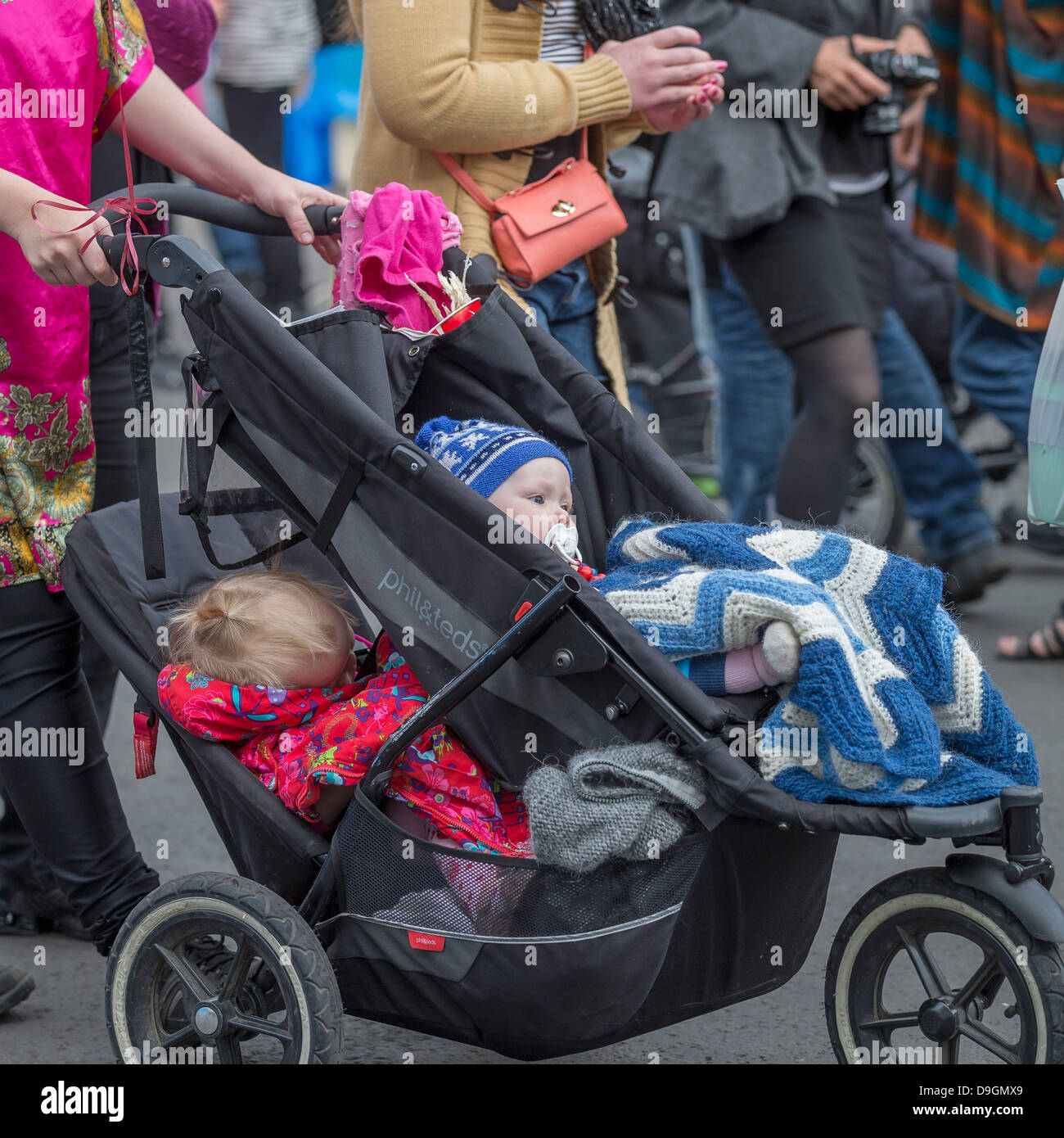 Babies in stroller at summer festival, Dalvik, Iceland Stock Photo
