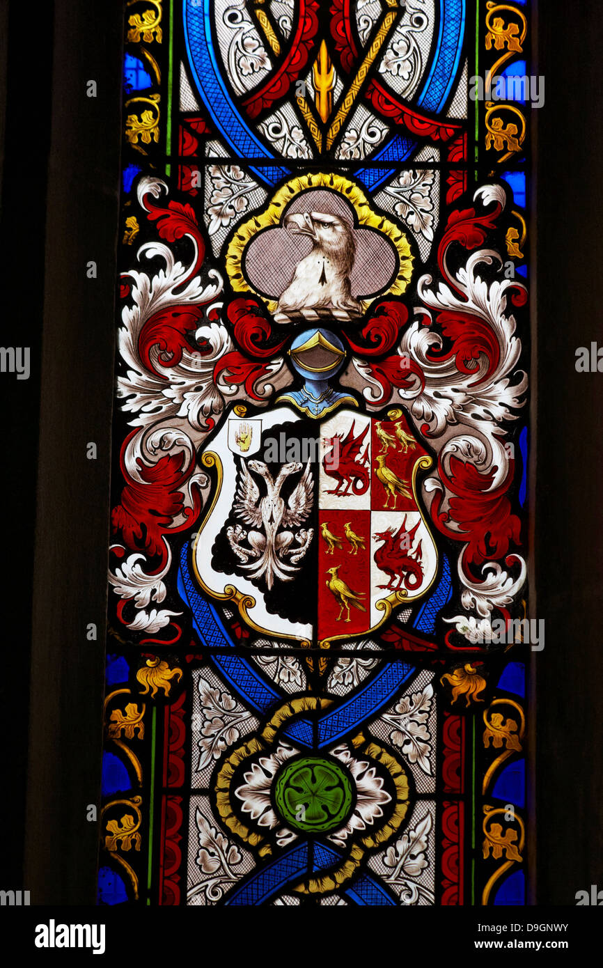 part of stained glass window in church of St Peter's at Stourton