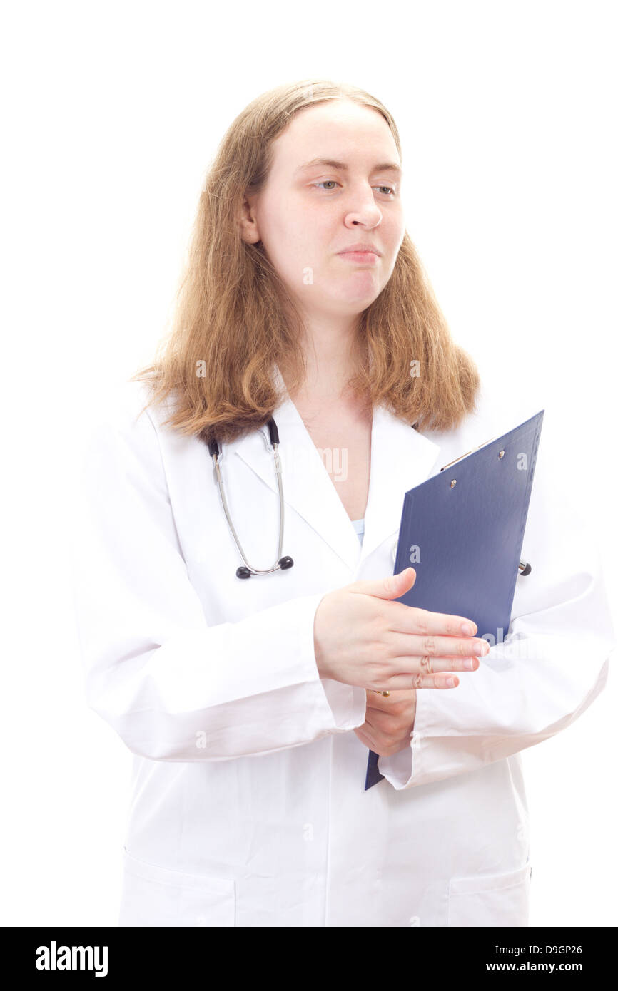 Female medical doctor welcomes you to consultation Stock Photo