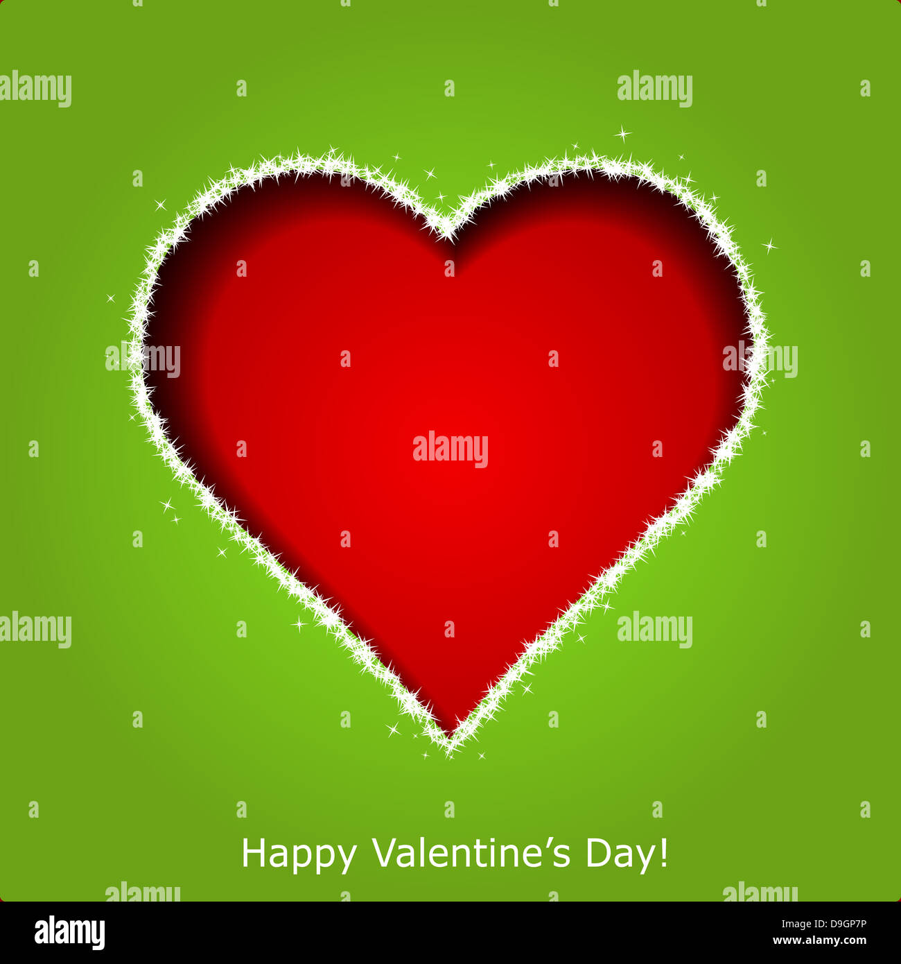 Abstract red heart on green paper background. Valentines day greeting ...