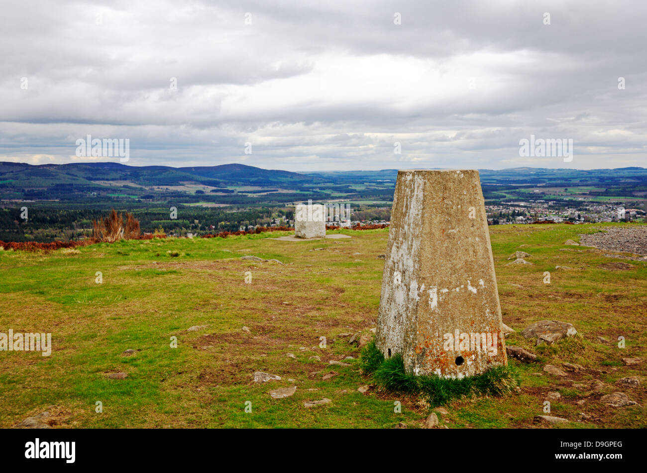 A trigonometrical point on the summit of Scolty Hill near Banchory, Scotland, United Kingdom. Stock Photo