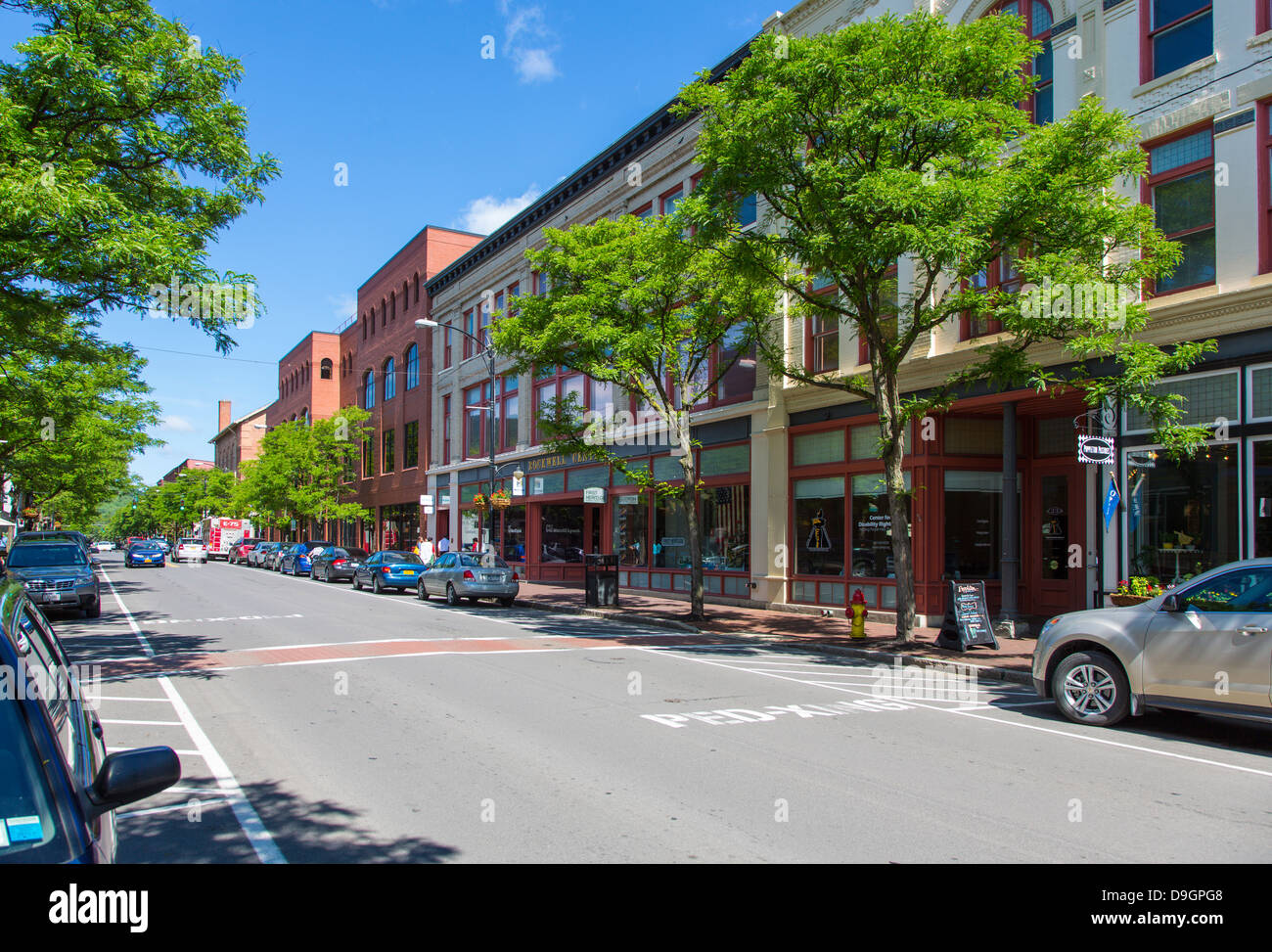 Market Street in the historic downtown Gaffer District of Corning New York Stock Photo