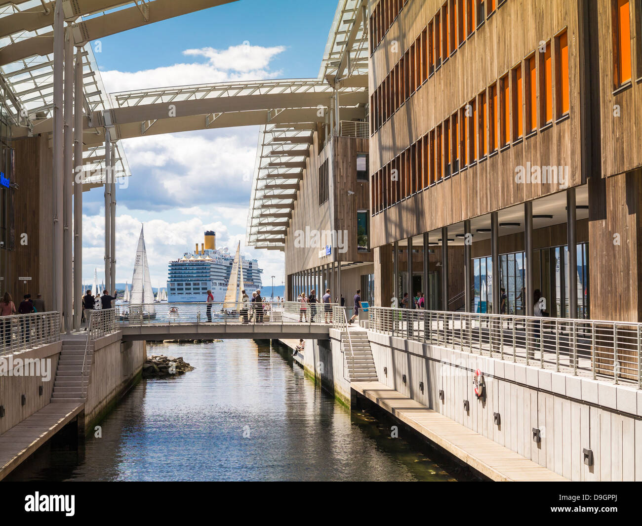 Oslo, Norway - Harbor and cruise ship with Astrup Fearnley Museet Museum of Modern Art (R) Stock Photo