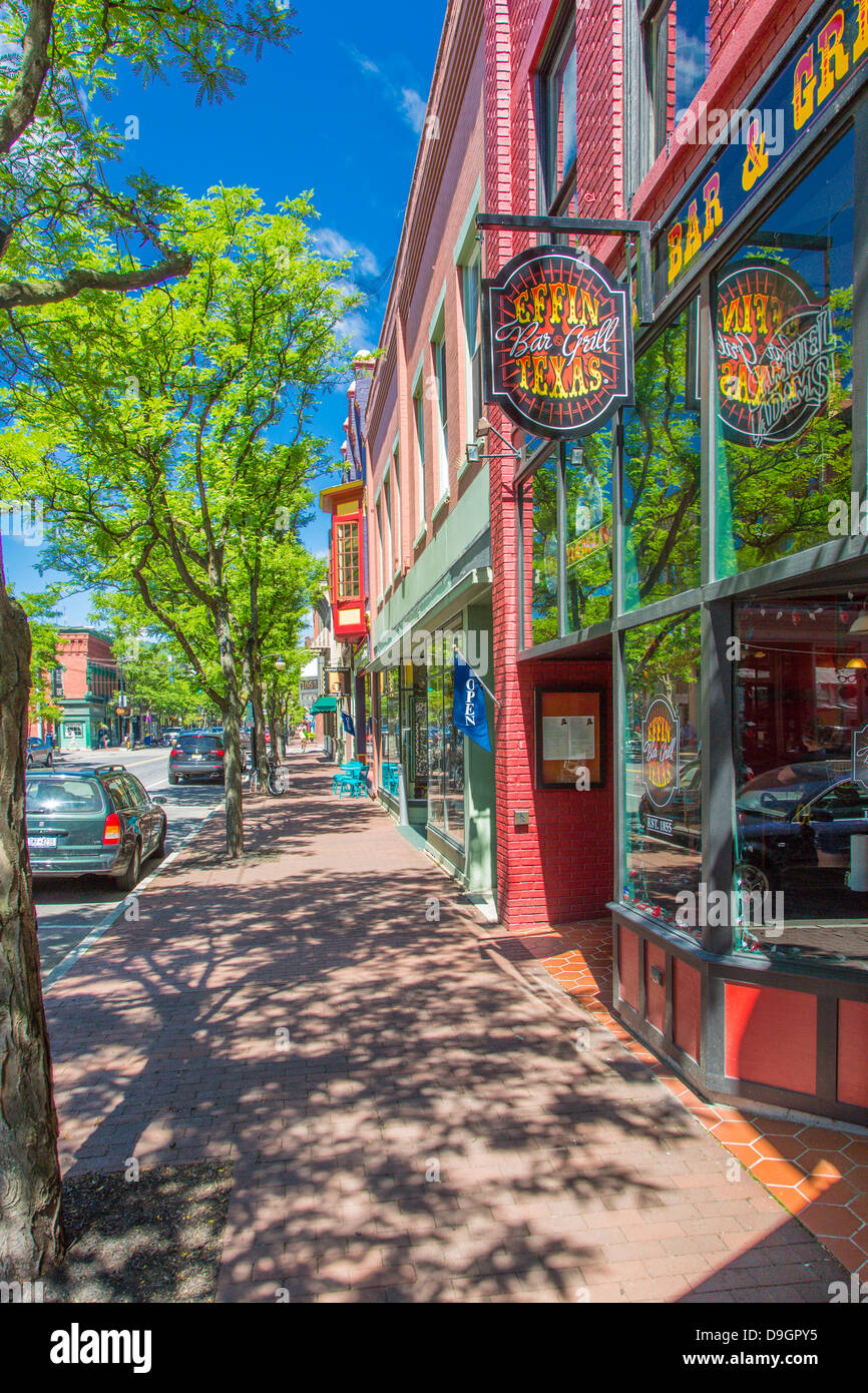 Market Street in the historic downtown Gaffer District of Corning New York Stock Photo