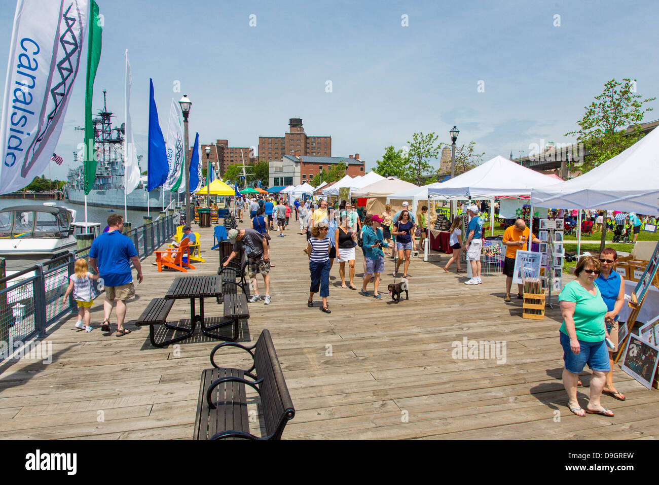 Saturday Artisan Market at Canalside on the Buffalo New York historic waterfront Stock Photo
