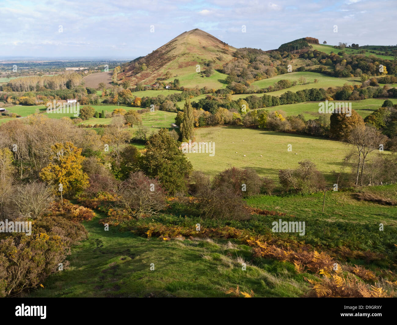A view from Caer Caradoc to the Lawley, two hills in the Shropshire Hills area of outstanding natural beauty Stock Photo