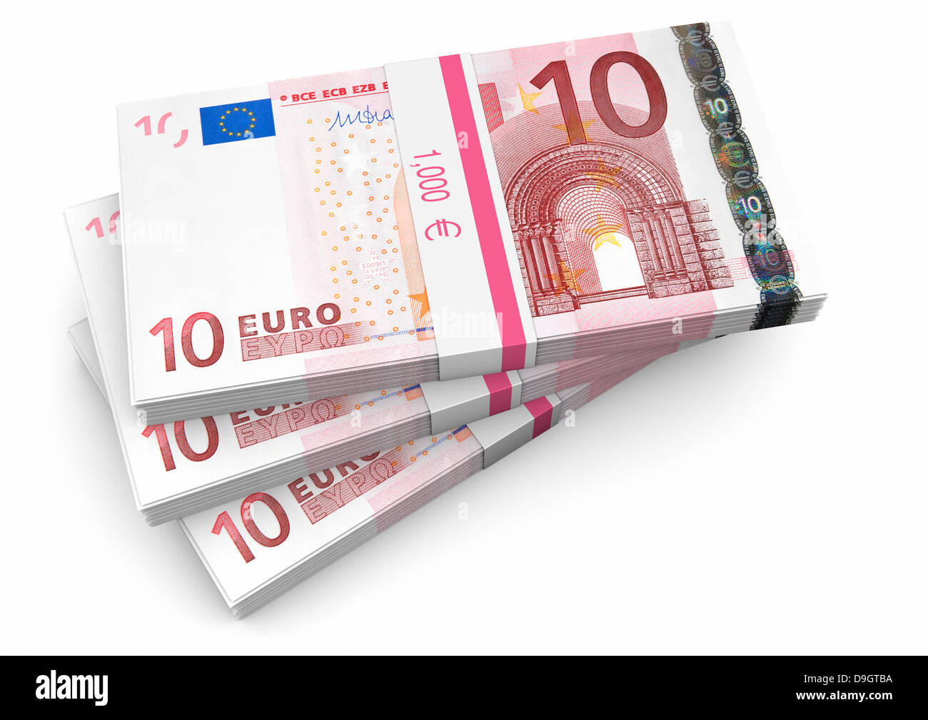 Stacks of Euros on a white background Stock Photo