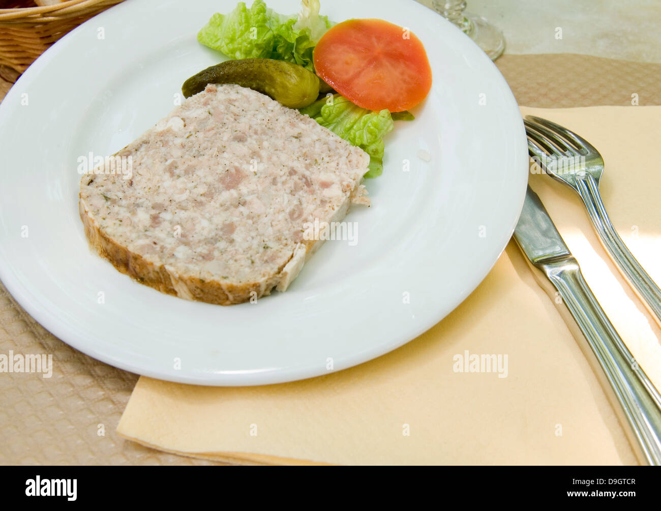 French food pate terrine of rabbit in cafe photographed in Paris France