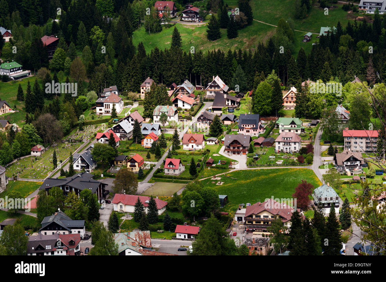 Aerial view of houses in mountain Stock Photo - Alamy