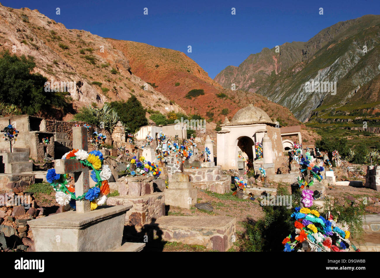 Iruya. In many villages of Andean culture, it is traditional that the cemetery occupies the highest part of the village. Stock Photo