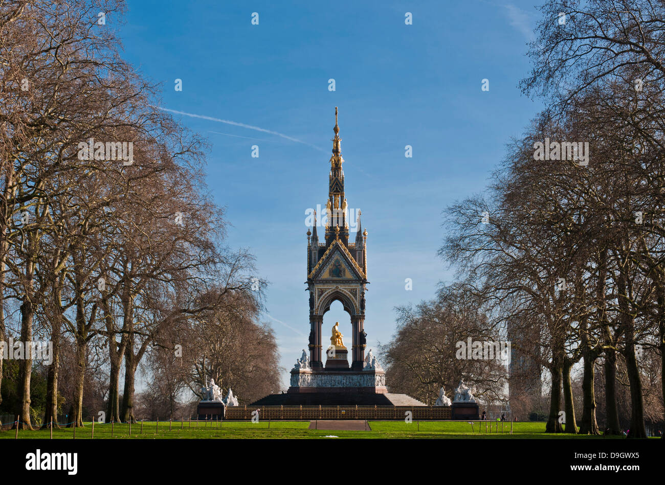 Albert Memorial in Kensington Gardens surrounded by trees in London, England Stock Photo