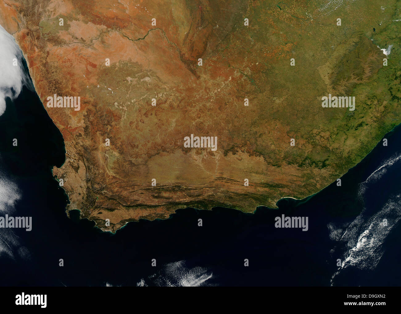 April 12, 2010 - Satellite view of South Africa. Stock Photo