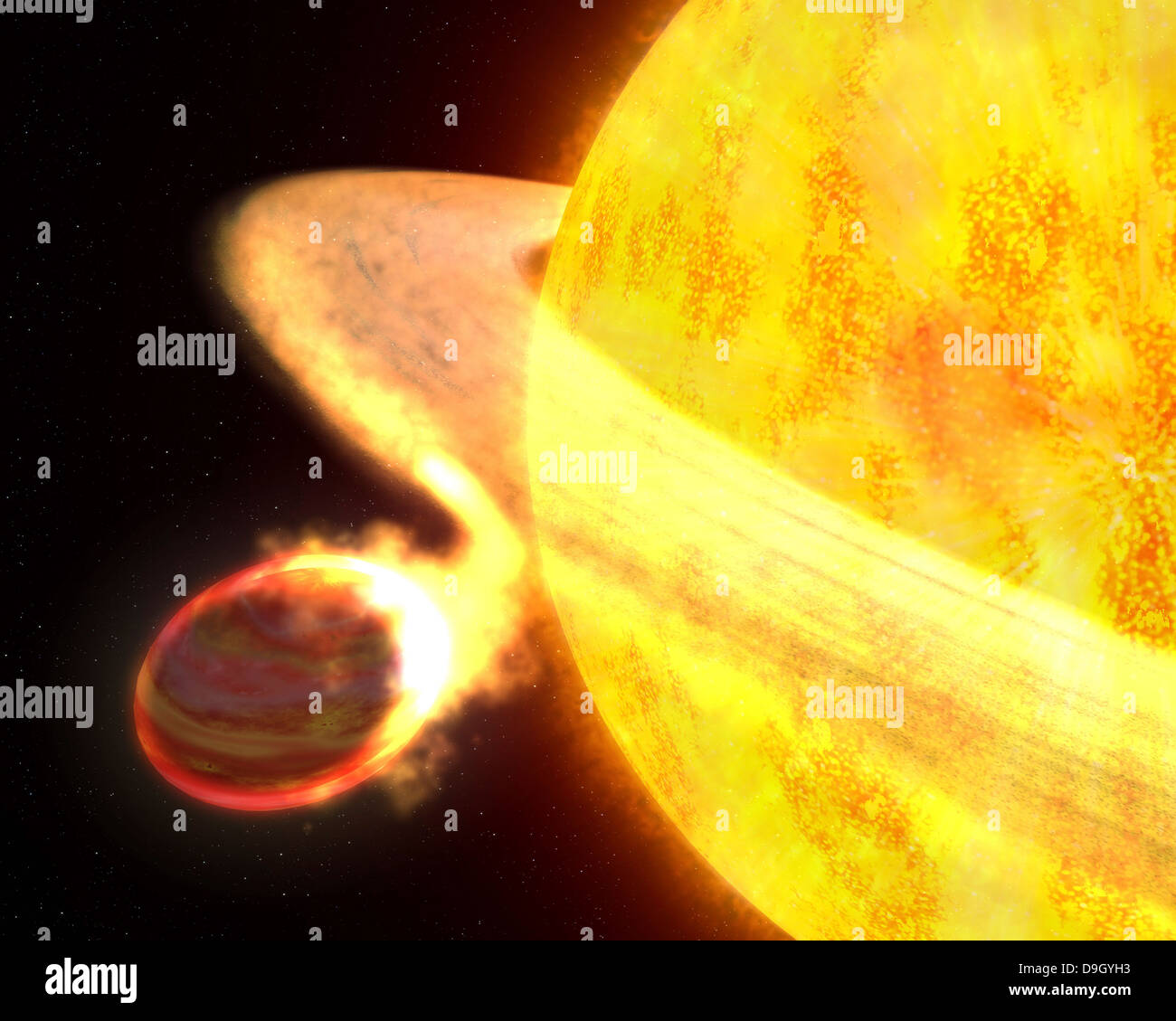 The hottest known planet in the Milky Way, called WASP-12b, is so close to its sunlike star that it is superheated to nearly 2,8 Stock Photo