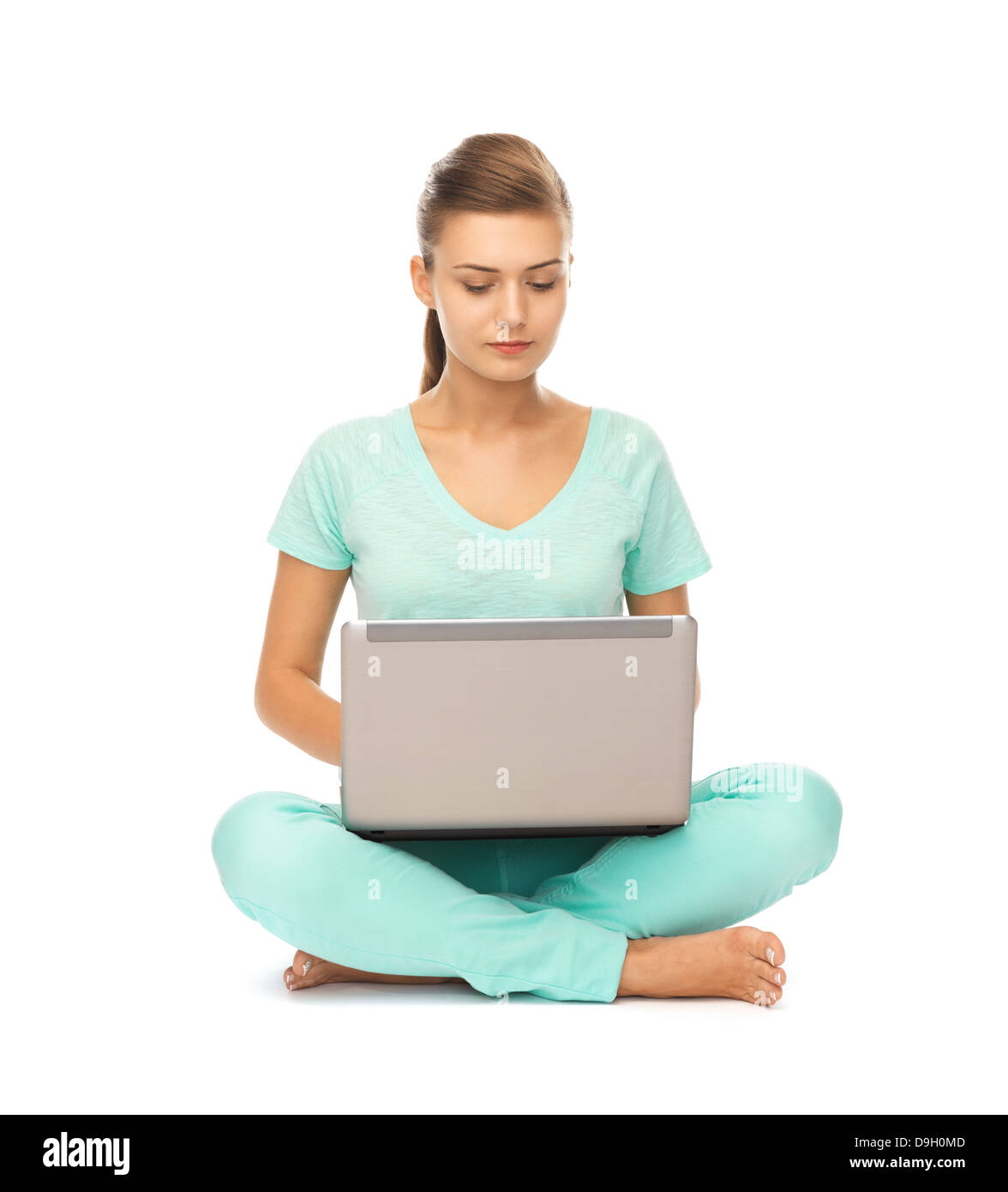 young girl sitting on the floor with laptop Stock Photo - Alamy