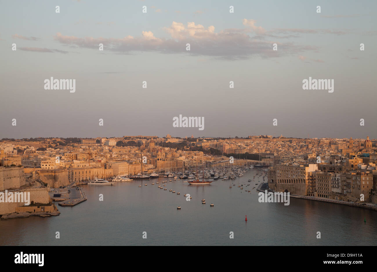 View of the Grand Harbour from the Upper Barrakka Gardens terrace. Stock Photo