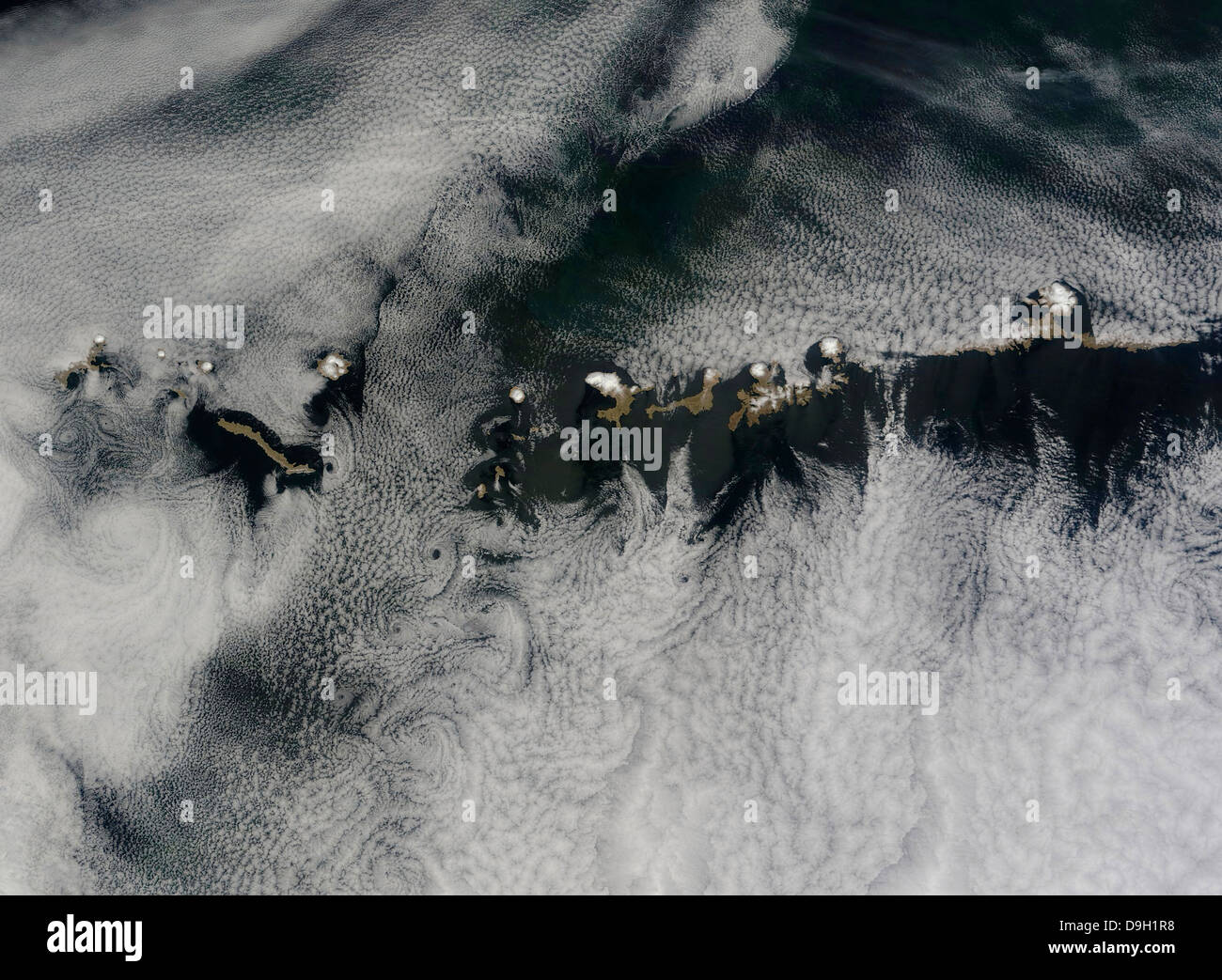 June 2, 2010 - Satellite view of the Outer Aleutian Islands. Stock Photo