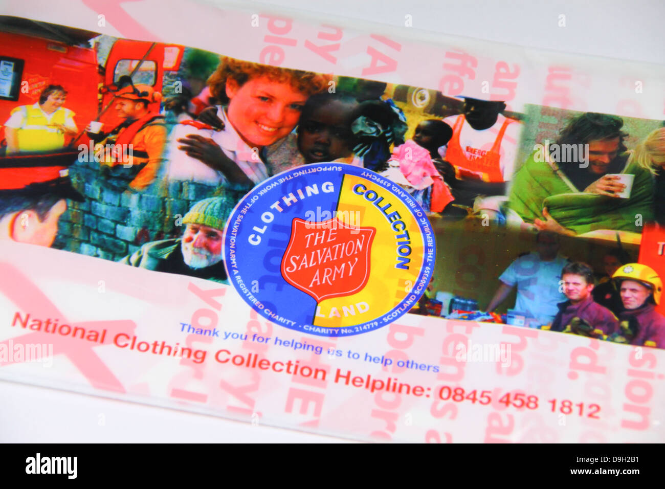 Salvation Army charity clothes collection bag Stock Photo