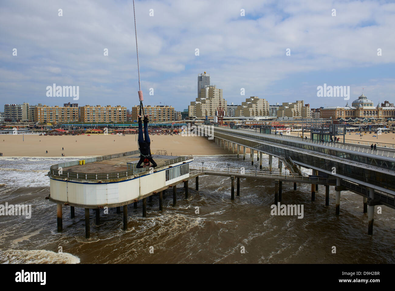 Bungee jumping from the pier, Scheveningen, The Hague (Den Haag), The Netherlands, Europe Stock Photo