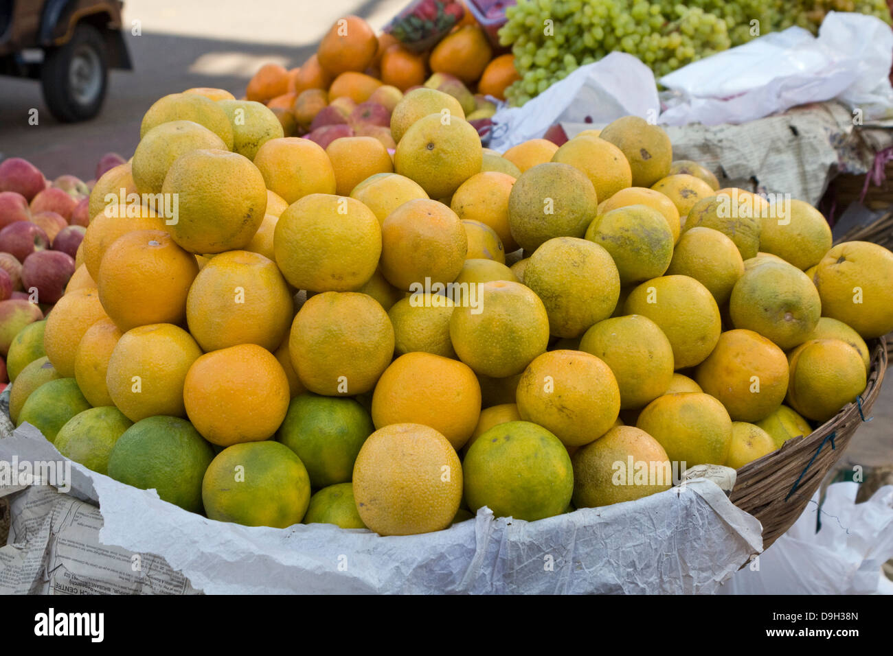 Asia, India, Karnataka, Mysore, Market stall with oranges Stock Photo