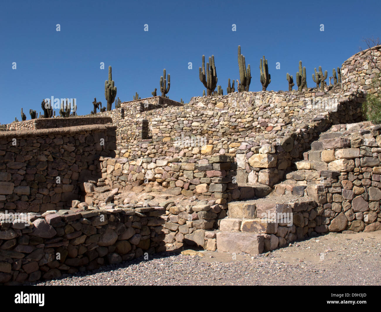 The Pucara de Tilcara is a fortress built by the natives tilcaras, at a strategic point on the Quebrada de Humahuaca. Stock Photo