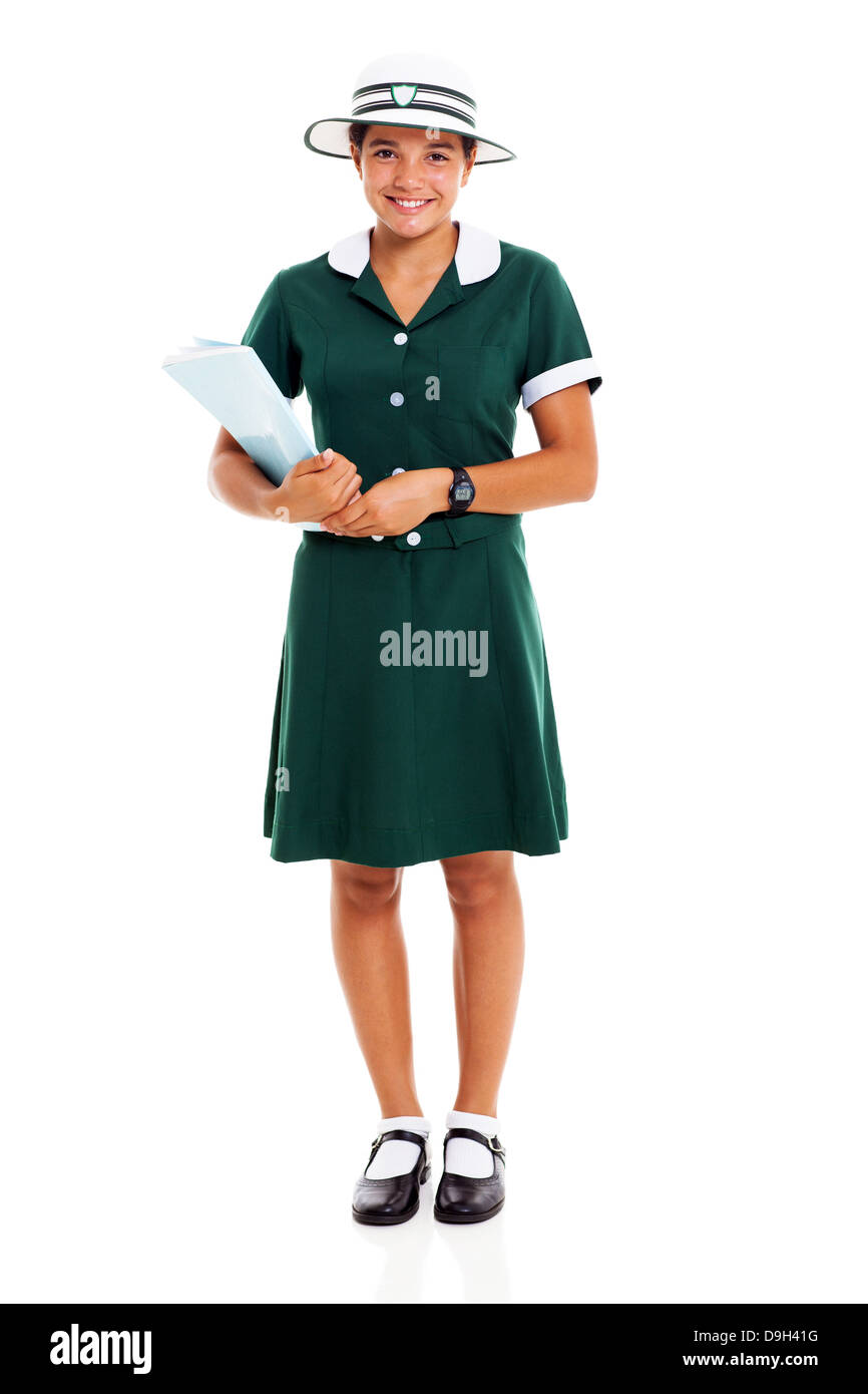 portrait of young teen girl holding a book over white background Stock ...