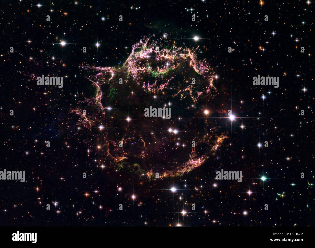 A detailed view at the tattered remains of a supernova explosion known as Cassiopeia A. Stock Photo