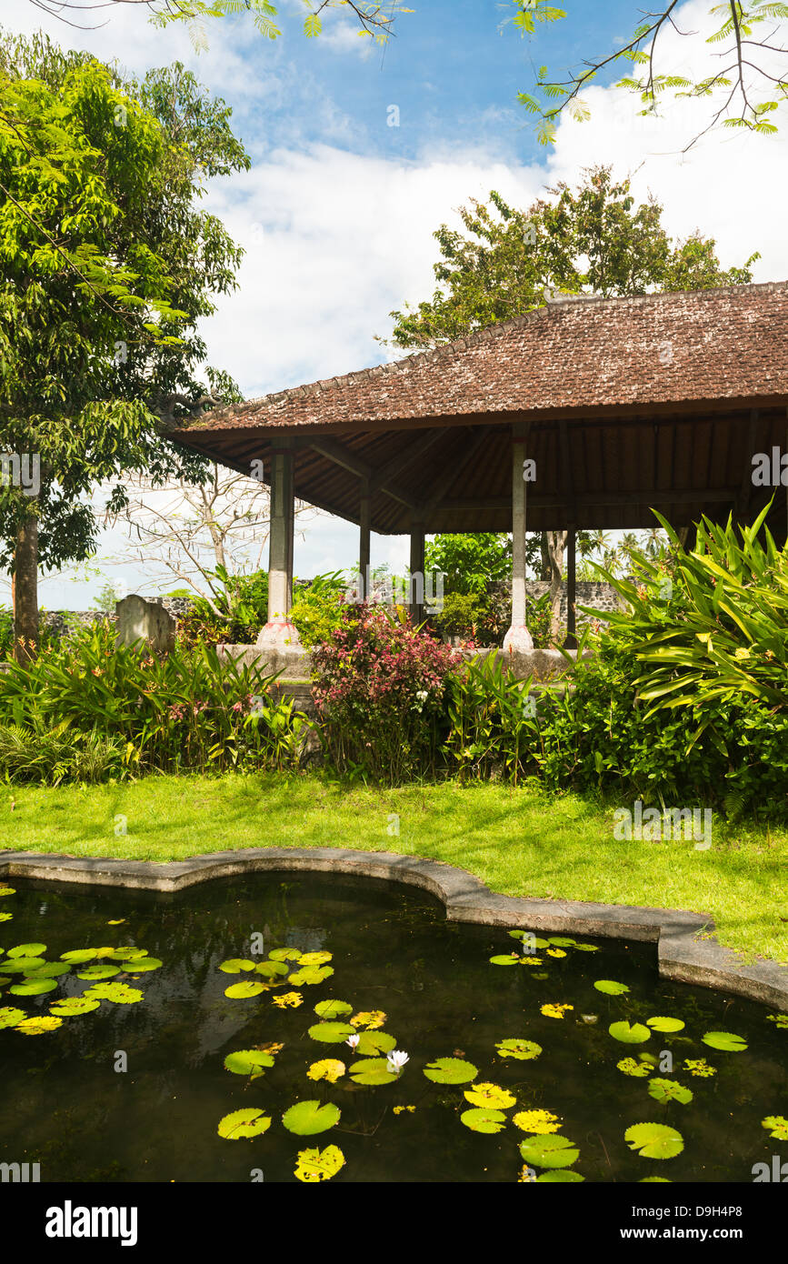 Small lotus pond in Indonesian park at Bali Stock Photo