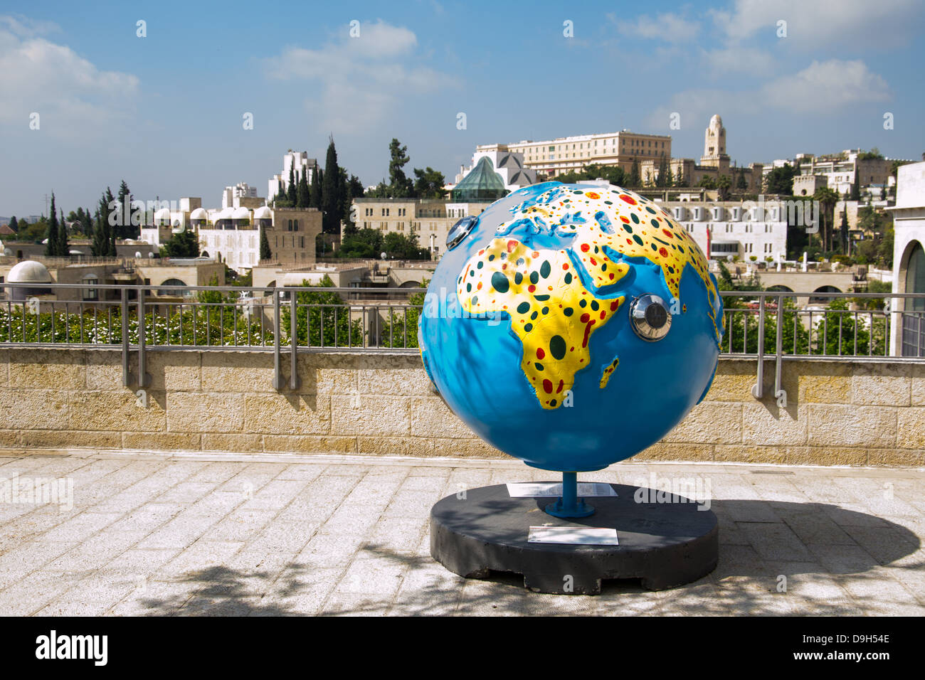 A globe statue and some of the surroundings of Jerusalem Stock Photo