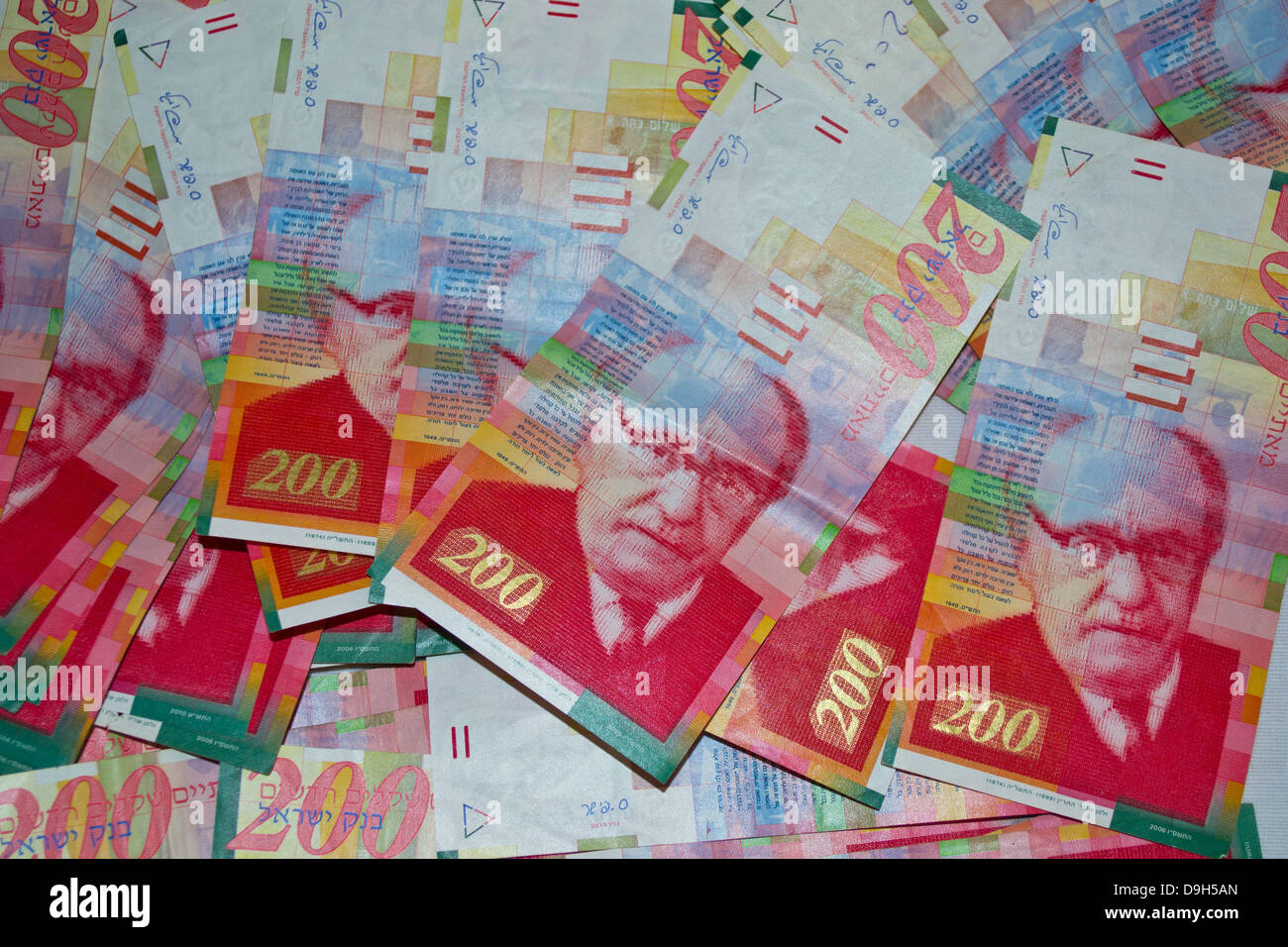 Israel NIS 200,banknotes of bills on the floor Stock Photo